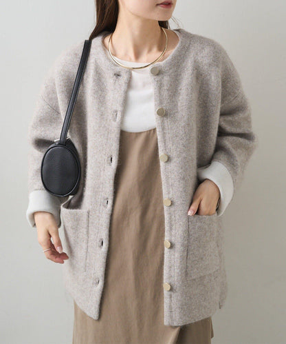 雙面針織無領中長款大衣