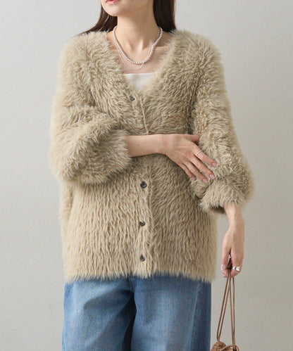 毛絨針織V領開衫