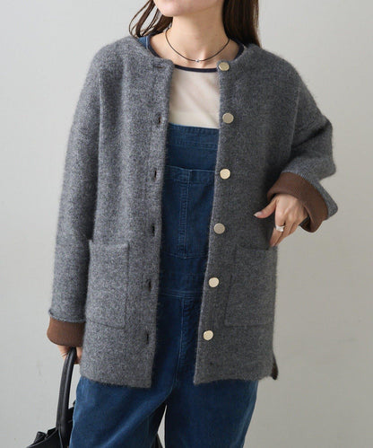 雙面針織無領中長款大衣