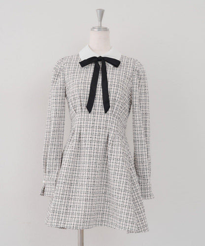【Tweed Collection】拼色領口粗花呢迷你連衣裙