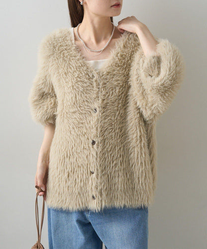 毛絨針織V領開衫