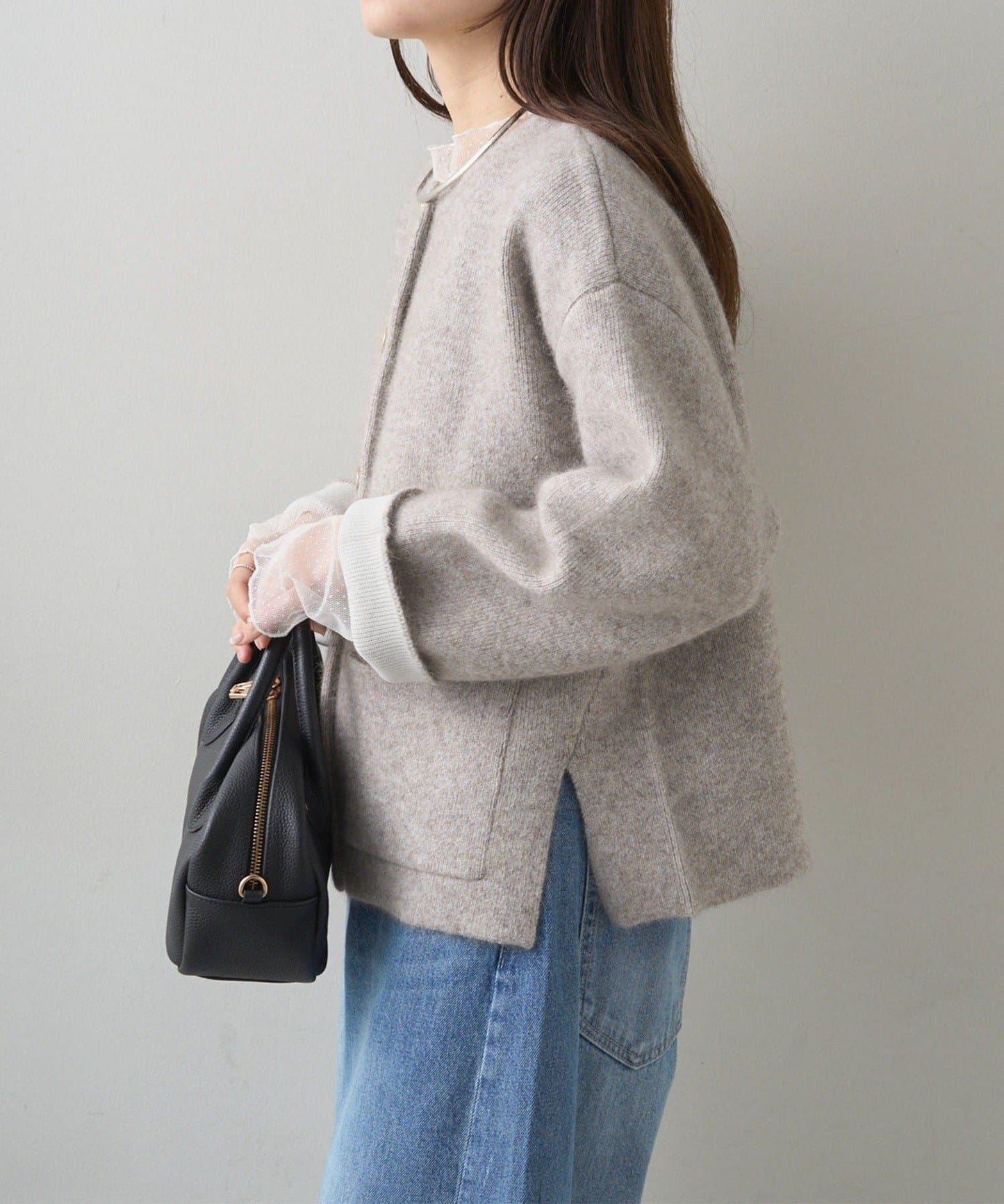 雙面針織無領夾克