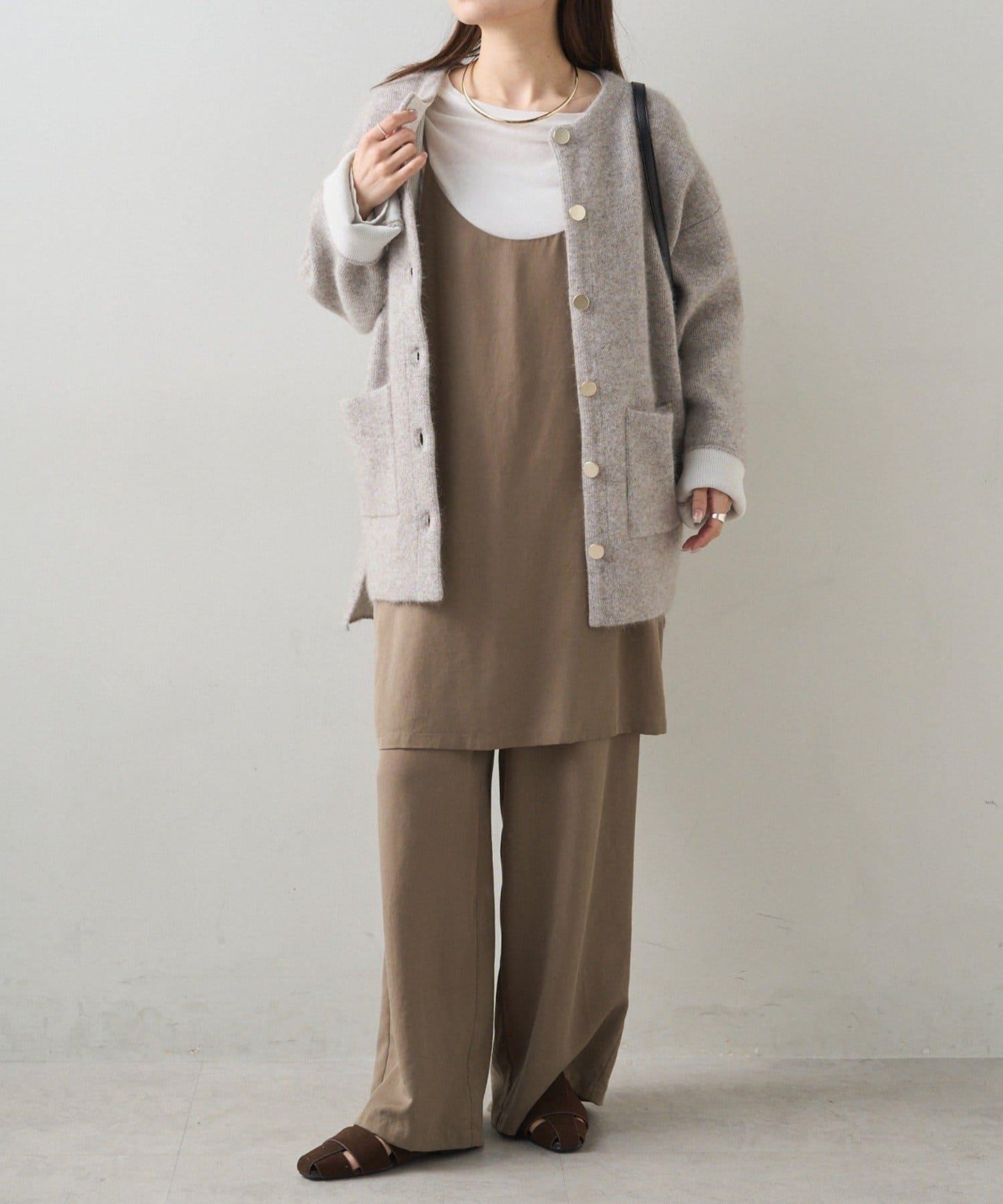 雙面針織無領中長款大衣