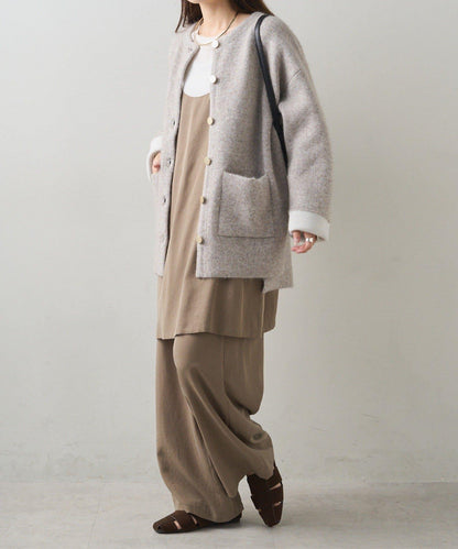 雙面針織無領中長款大衣