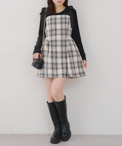 【Tweed Collection】肩帶蝴蝶結呢料迷你連衣裙