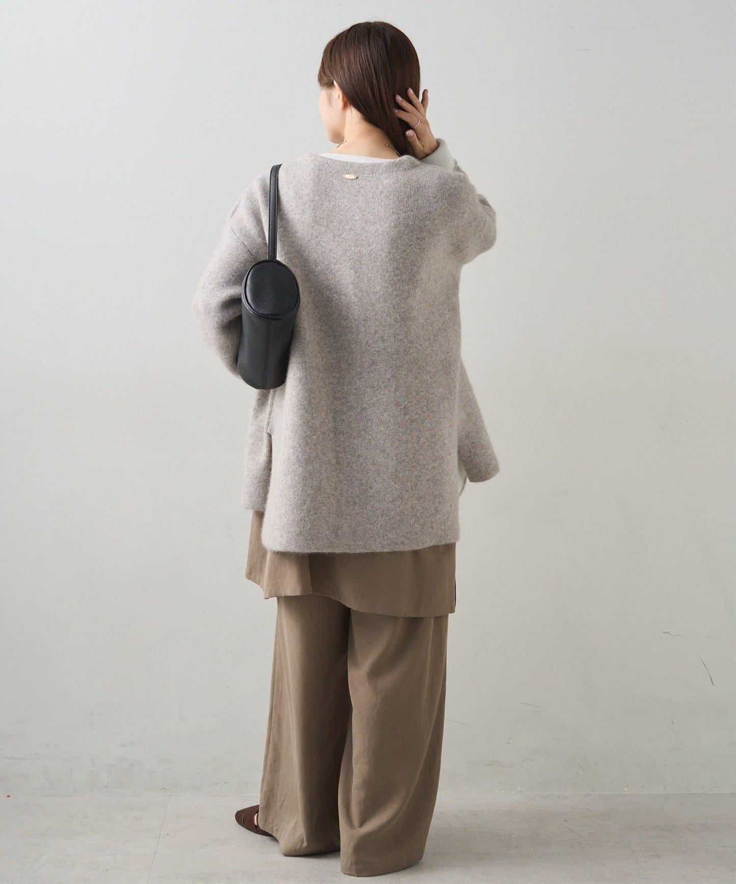 雙面針織無領中長款大衣