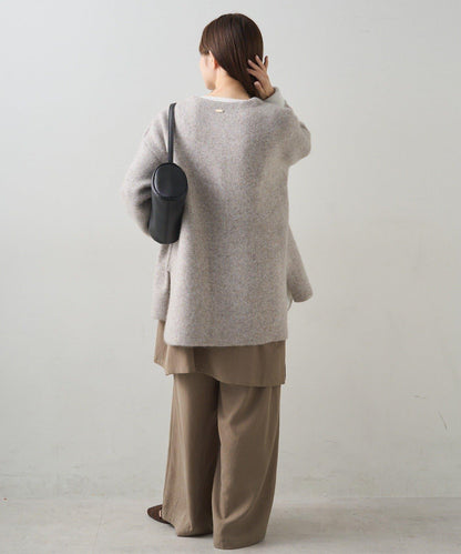 雙面針織無領中長款大衣