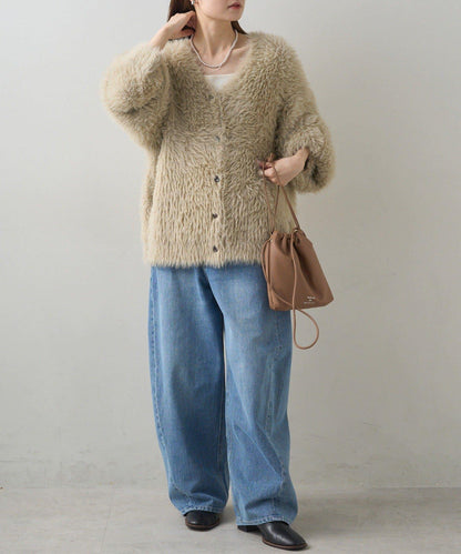 毛絨針織V領開衫