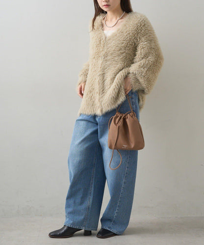 毛絨針織V領開衫