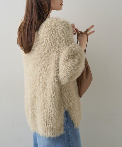 毛絨針織V領開衫