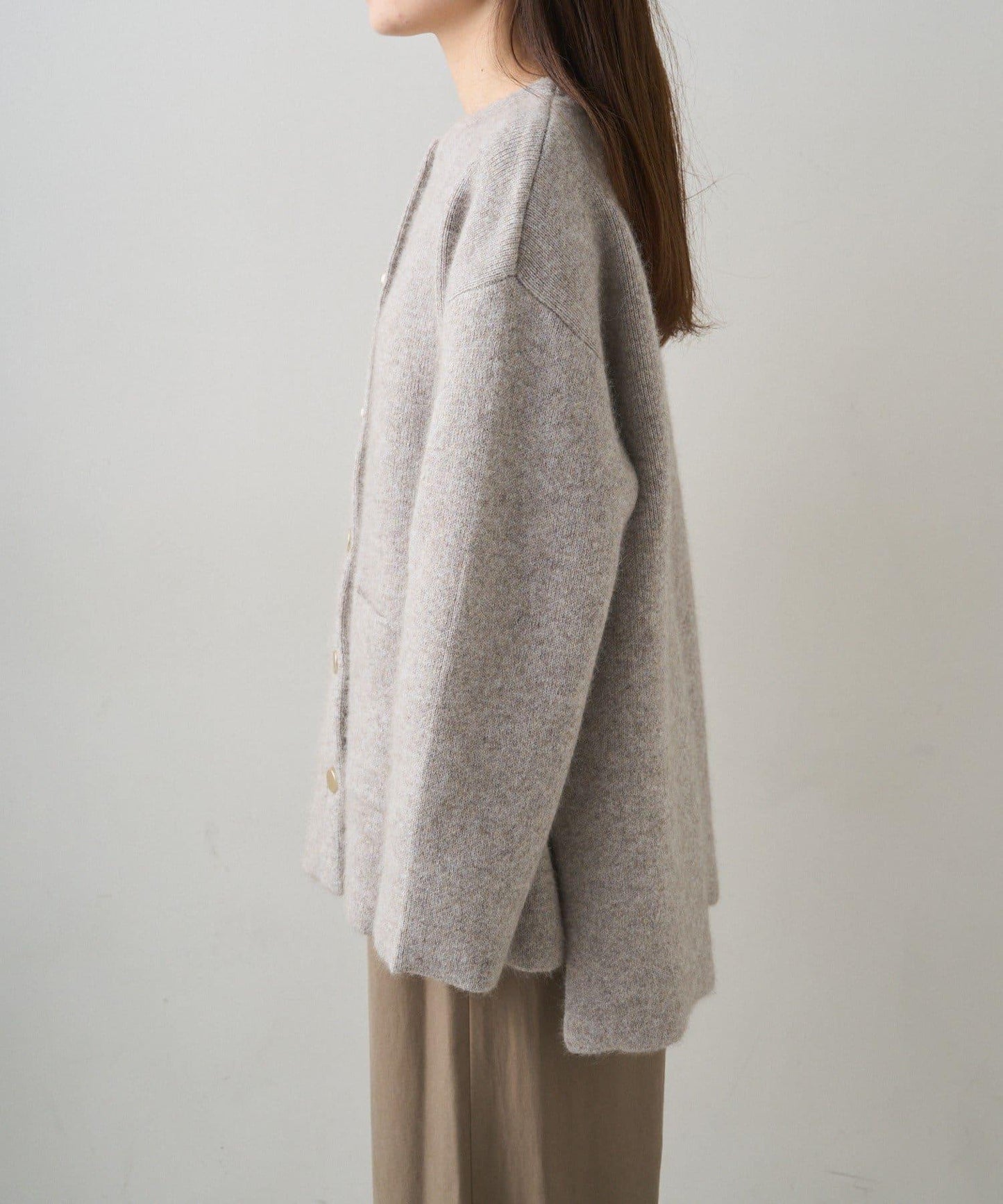 雙面針織無領中長款大衣