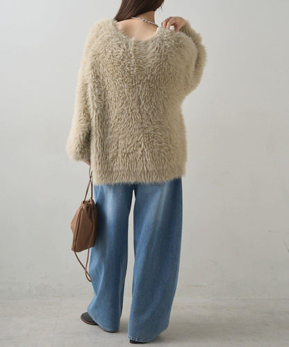 毛絨針織V領開衫
