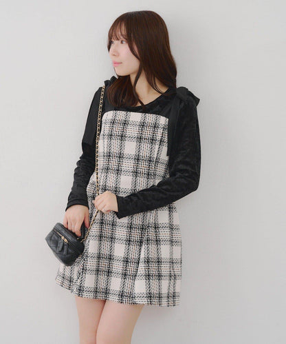 【Tweed Collection】肩帶蝴蝶結呢料迷你連衣裙