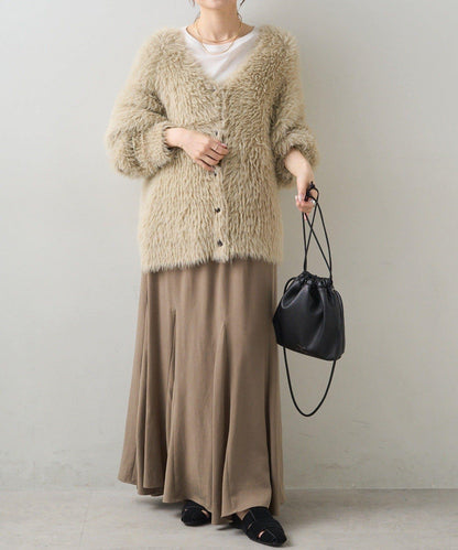 毛絨針織V領開衫