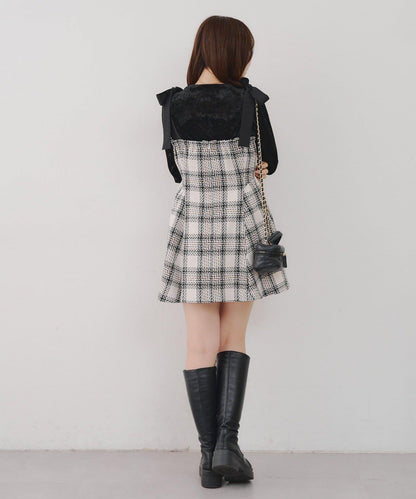 【Tweed Collection】肩帶蝴蝶結呢料迷你連衣裙