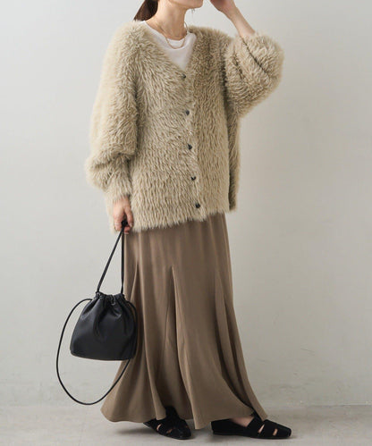 毛絨針織V領開衫