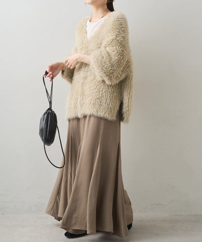 毛絨針織V領開衫