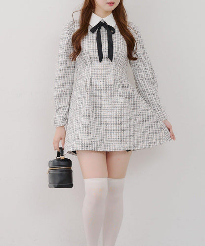 【Tweed Collection】拼色領口粗花呢迷你連衣裙