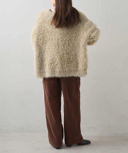 毛絨針織V領開衫