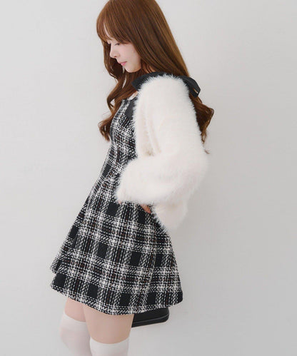 【Tweed Collection】肩帶蝴蝶結呢料迷你連衣裙
