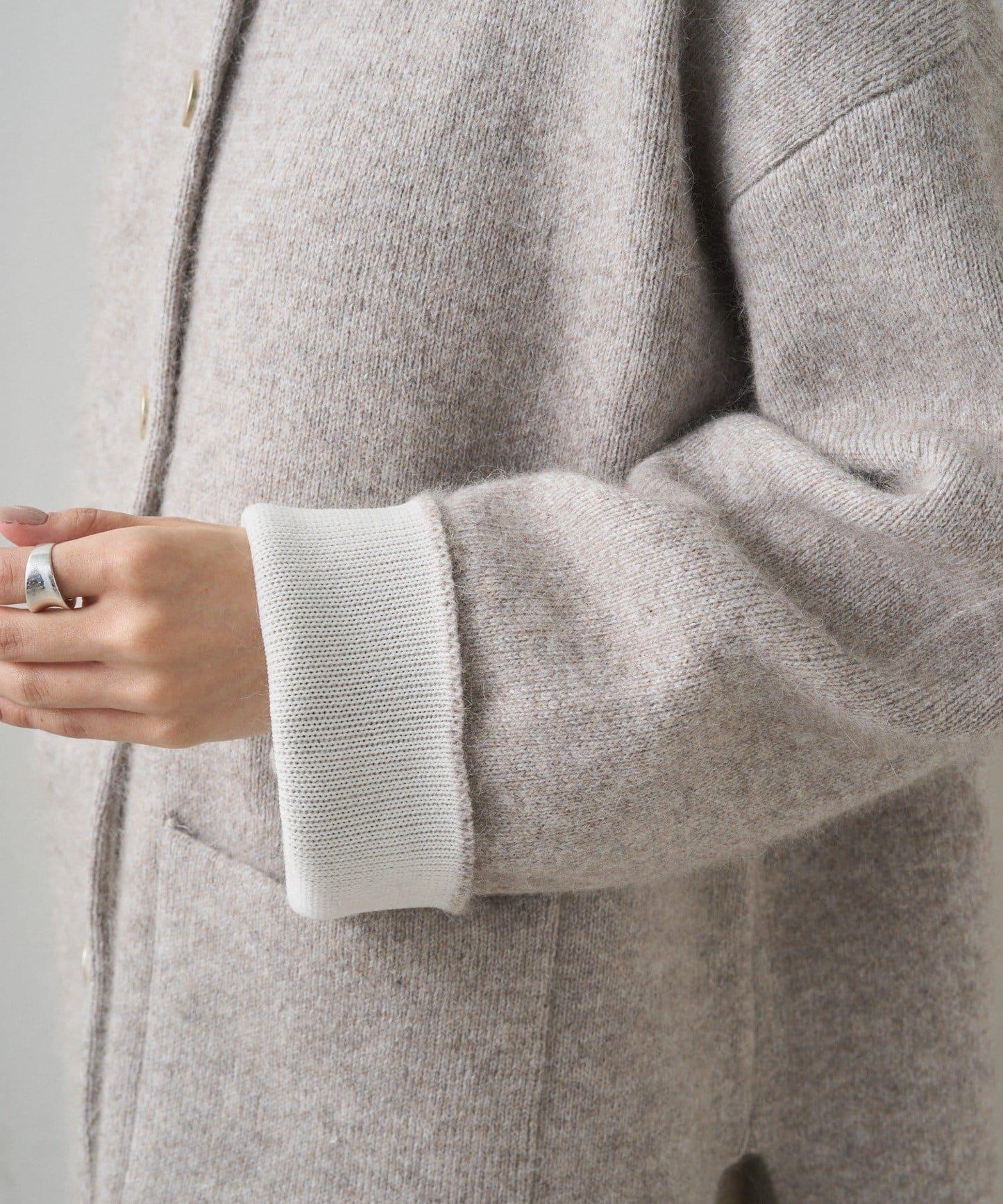 雙面針織無領中長款大衣