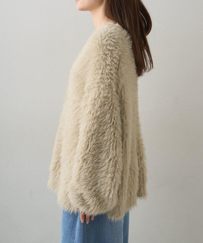 毛絨針織V領開衫