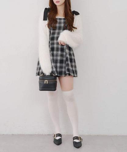 【Tweed Collection】肩帶蝴蝶結呢料迷你連衣裙
