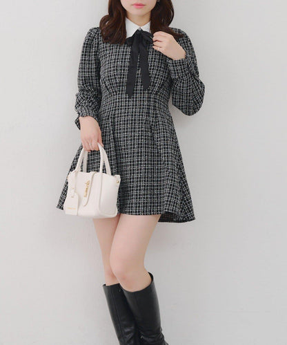 【Tweed Collection】拼色領口粗花呢迷你連衣裙