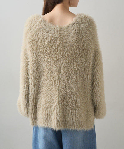 毛絨針織V領開衫