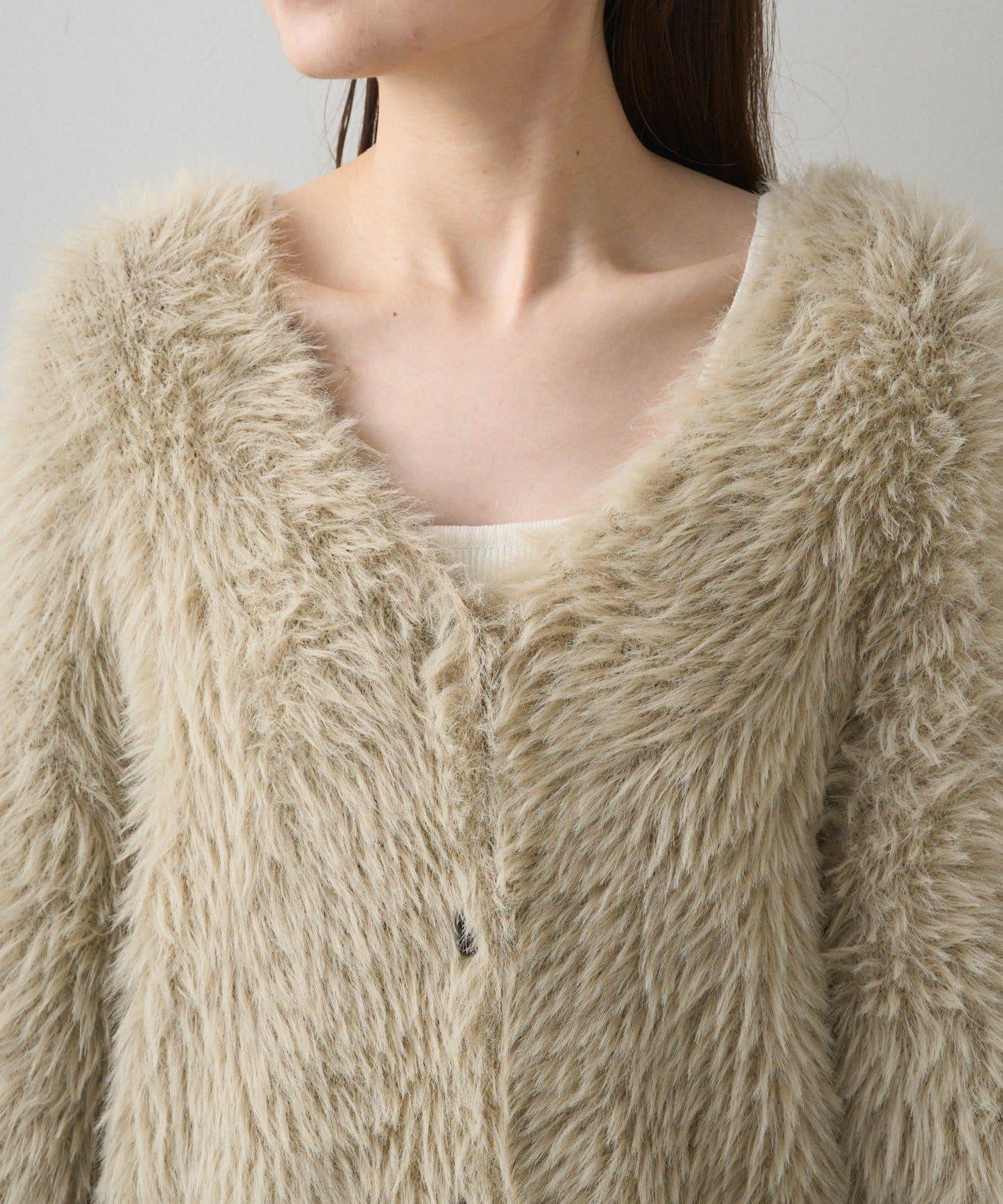 毛絨針織V領開衫