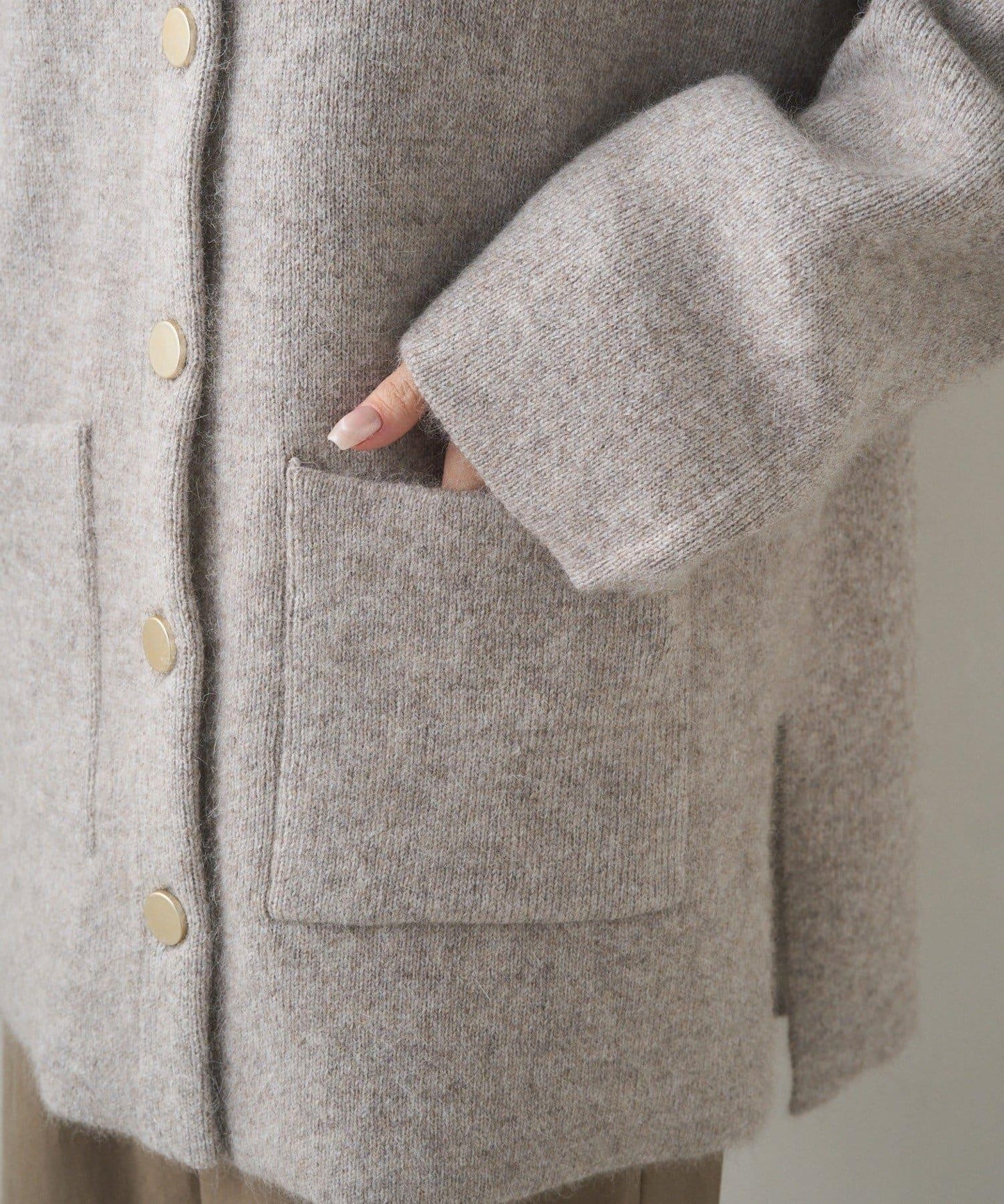 雙面針織無領中長款大衣