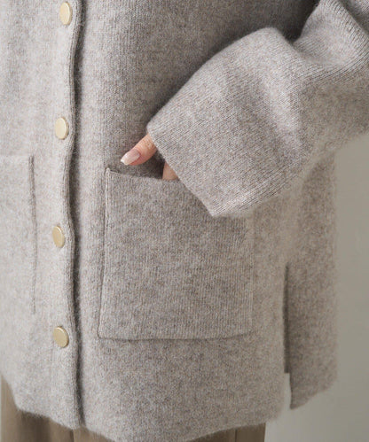 雙面針織無領中長款大衣