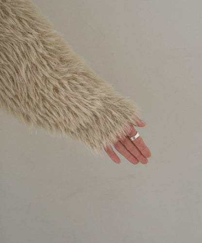 毛絨針織V領開衫