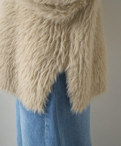 毛絨針織V領開衫