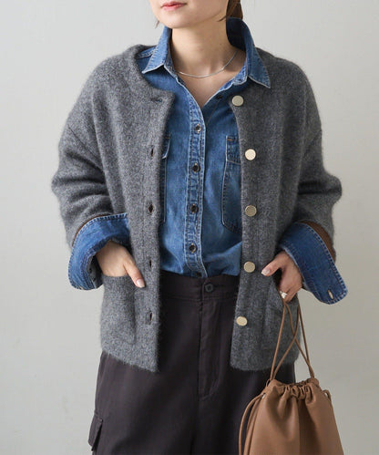 雙面針織無領夾克