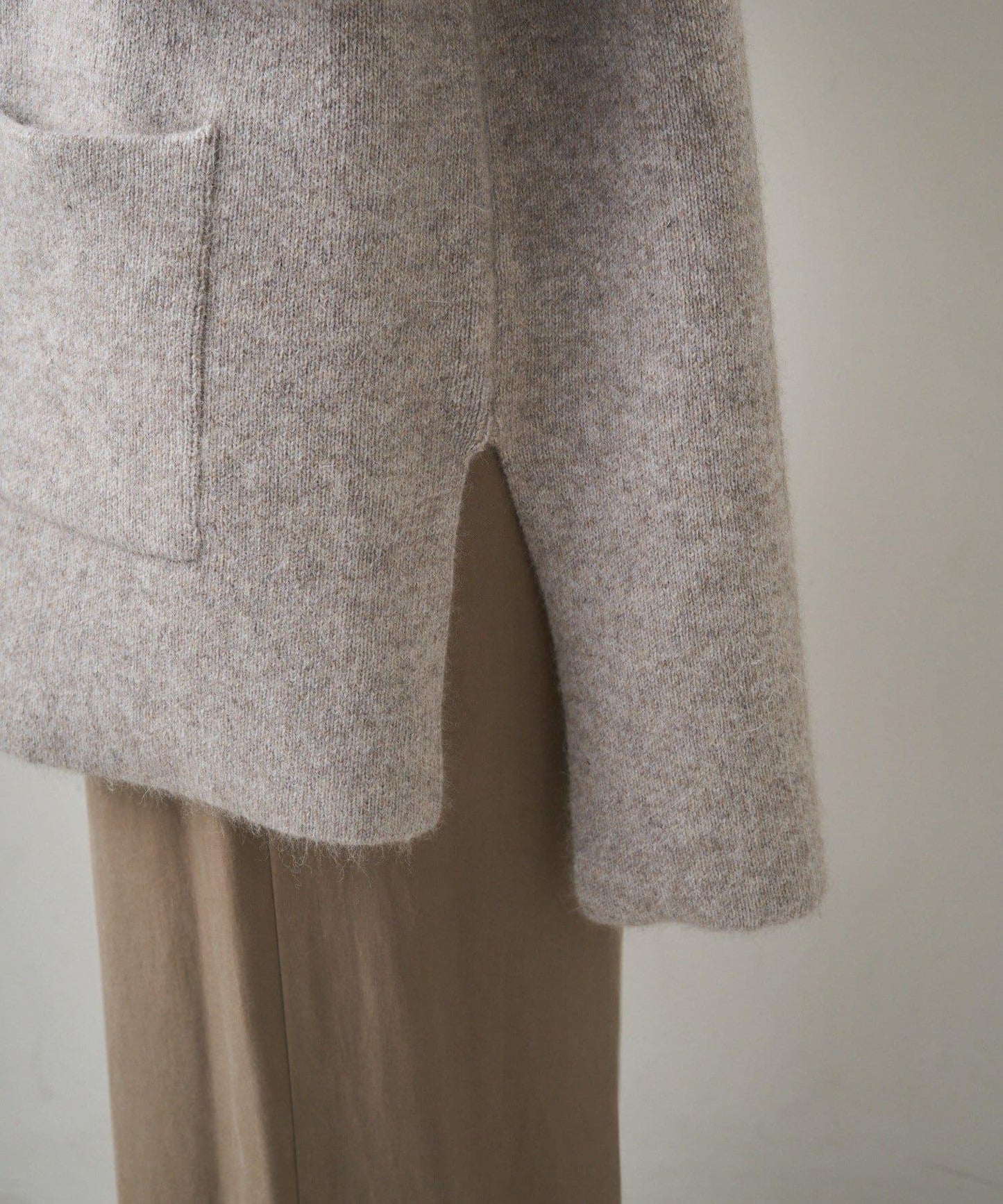 雙面針織無領中長款大衣