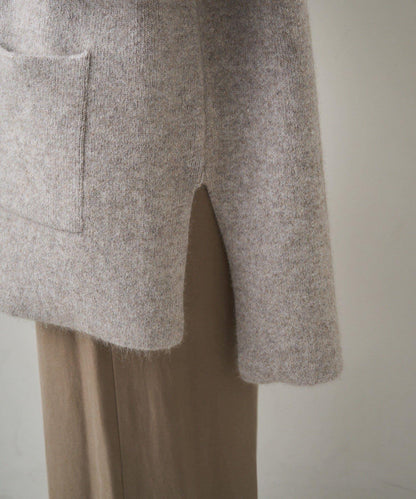 雙面針織無領中長款大衣