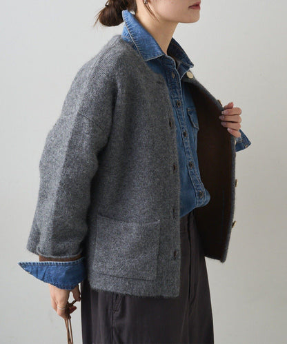 雙面針織無領夾克