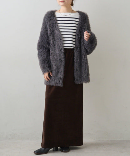 毛絨針織V領開衫