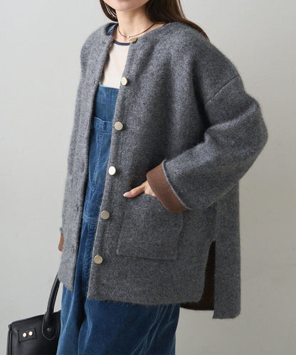 雙面針織無領中長款大衣