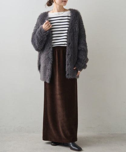 毛絨針織V領開衫