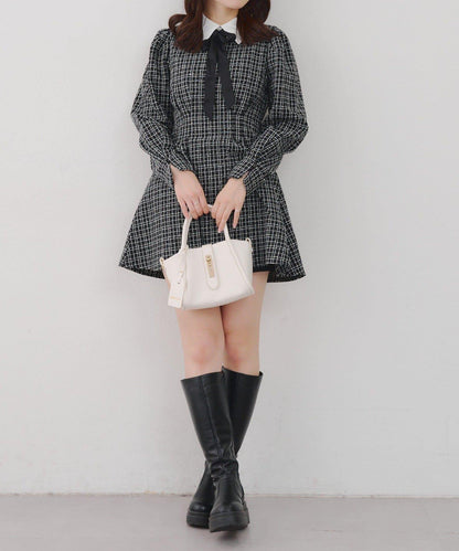 【Tweed Collection】拼色領口粗花呢迷你連衣裙