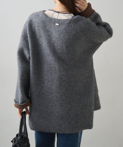 雙面針織無領中長款大衣