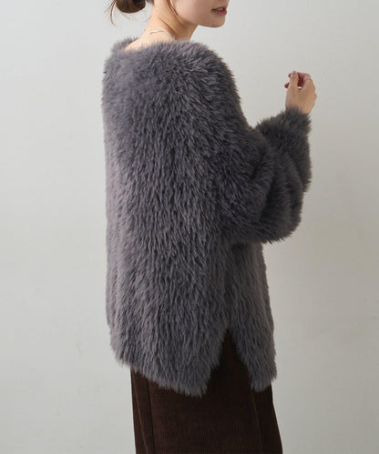 毛絨針織V領開衫