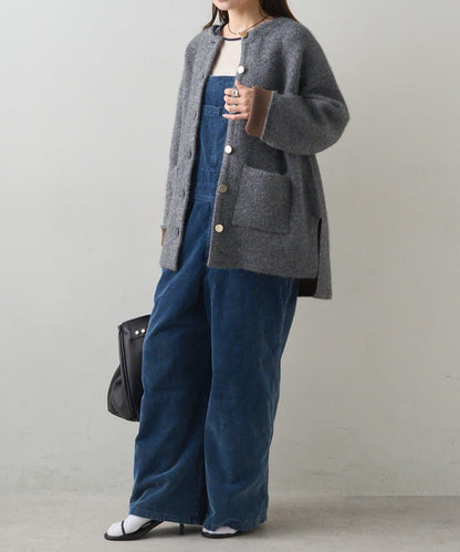 雙面針織無領中長款大衣