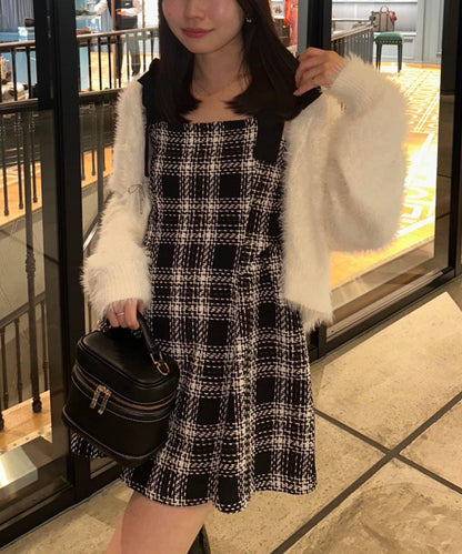 【Tweed Collection】肩帶蝴蝶結呢料迷你連衣裙