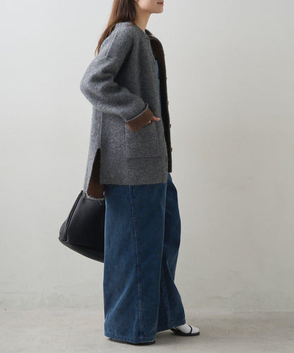 雙面針織無領中長款大衣