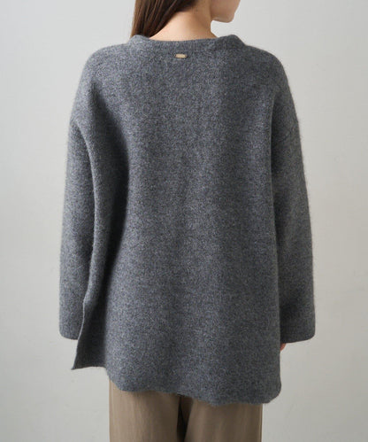 雙面針織無領中長款大衣