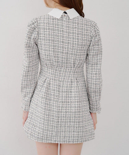 【Tweed Collection】拼色領口粗花呢迷你連衣裙