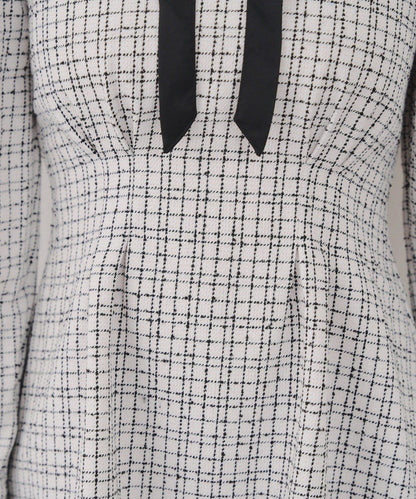 【Tweed Collection】拼色領口粗花呢迷你連衣裙